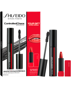 Shiseido Mascara Set = Controlled Chaos Mascaraink 11,5 ml + Technosatin Gel Mini Lipstick